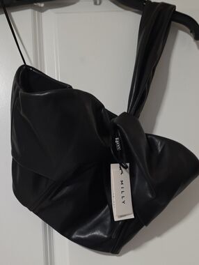 One-shoulder Milly Black Knotted Vegan Leather Top